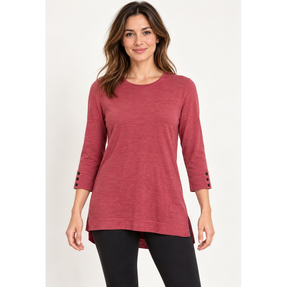 J. Jill 100% Merino Wool 3/4 Sleeve High Low Knit Tunic Size M Coral Pink